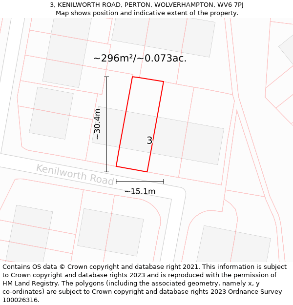 3, KENILWORTH ROAD, PERTON, WOLVERHAMPTON, WV6 7PJ: Plot and title map