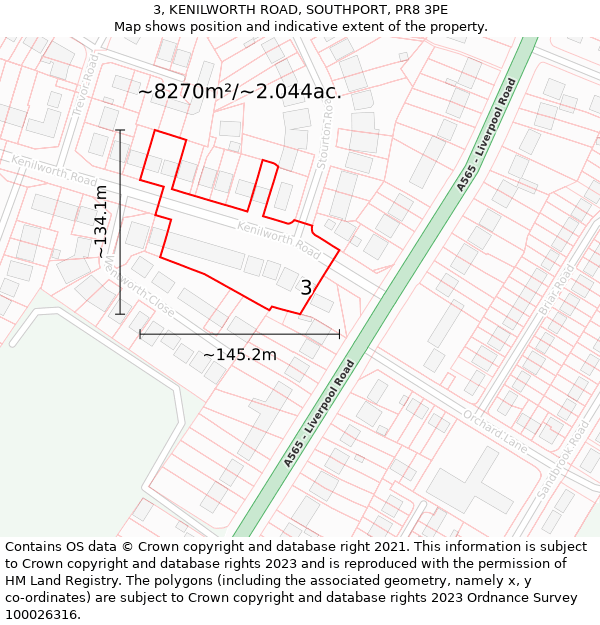 3, KENILWORTH ROAD, SOUTHPORT, PR8 3PE: Plot and title map