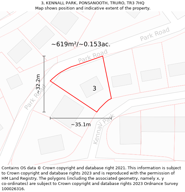 3, KENNALL PARK, PONSANOOTH, TRURO, TR3 7HQ: Plot and title map