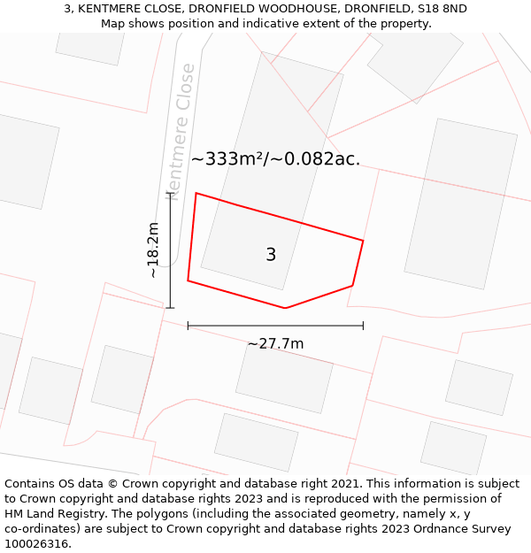 3, KENTMERE CLOSE, DRONFIELD WOODHOUSE, DRONFIELD, S18 8ND: Plot and title map