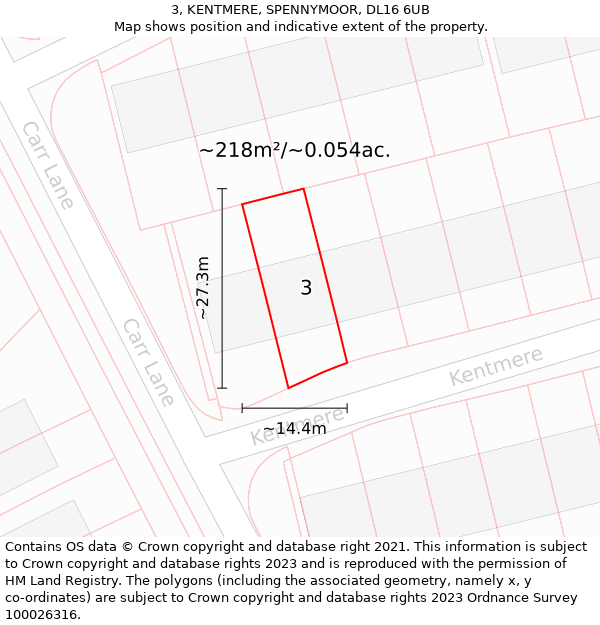 3, KENTMERE, SPENNYMOOR, DL16 6UB: Plot and title map