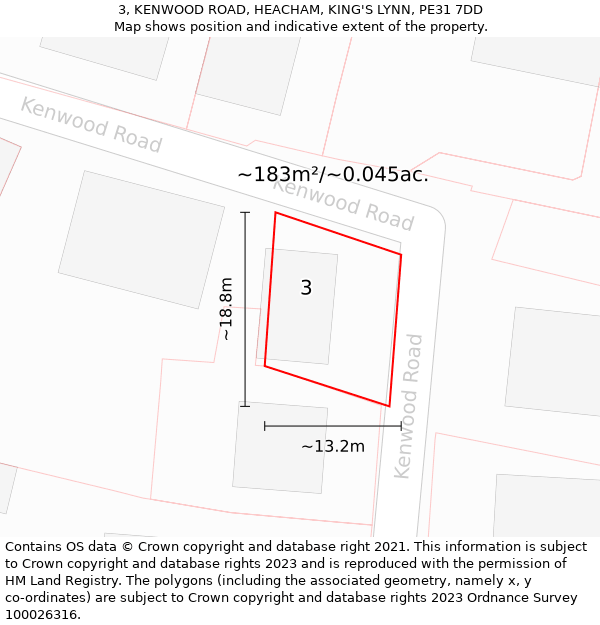 3, KENWOOD ROAD, HEACHAM, KING'S LYNN, PE31 7DD: Plot and title map