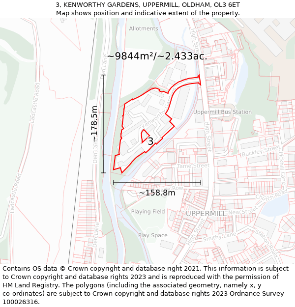 3, KENWORTHY GARDENS, UPPERMILL, OLDHAM, OL3 6ET: Plot and title map