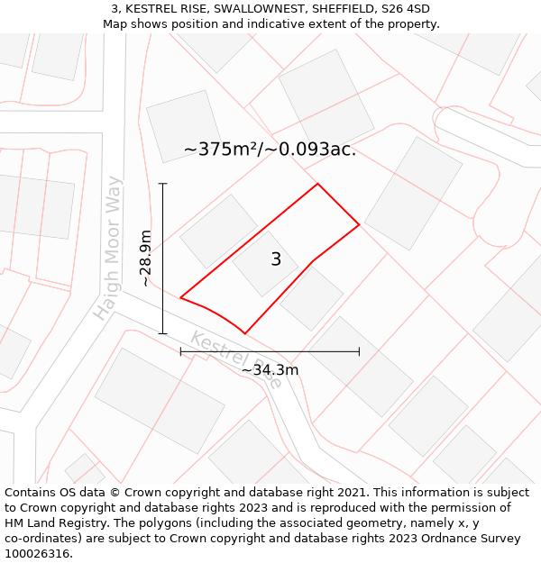 3, KESTREL RISE, SWALLOWNEST, SHEFFIELD, S26 4SD: Plot and title map