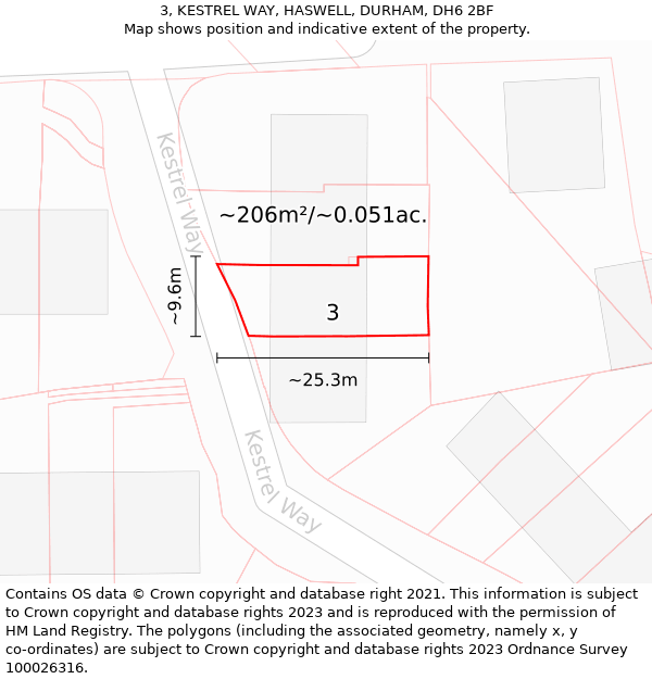 3, KESTREL WAY, HASWELL, DURHAM, DH6 2BF: Plot and title map