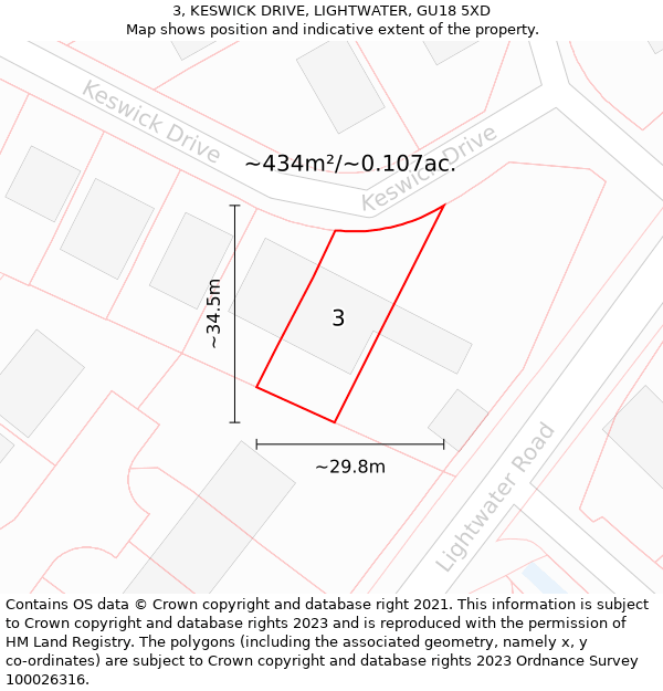 3, KESWICK DRIVE, LIGHTWATER, GU18 5XD: Plot and title map