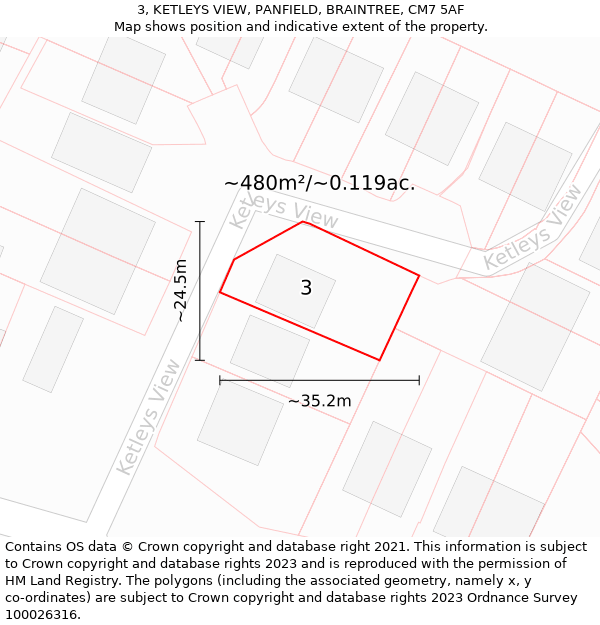 3, KETLEYS VIEW, PANFIELD, BRAINTREE, CM7 5AF: Plot and title map