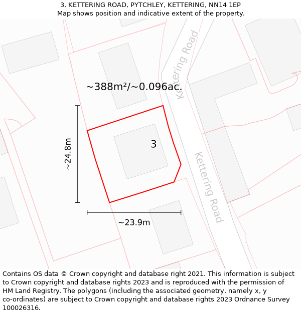 3, KETTERING ROAD, PYTCHLEY, KETTERING, NN14 1EP: Plot and title map