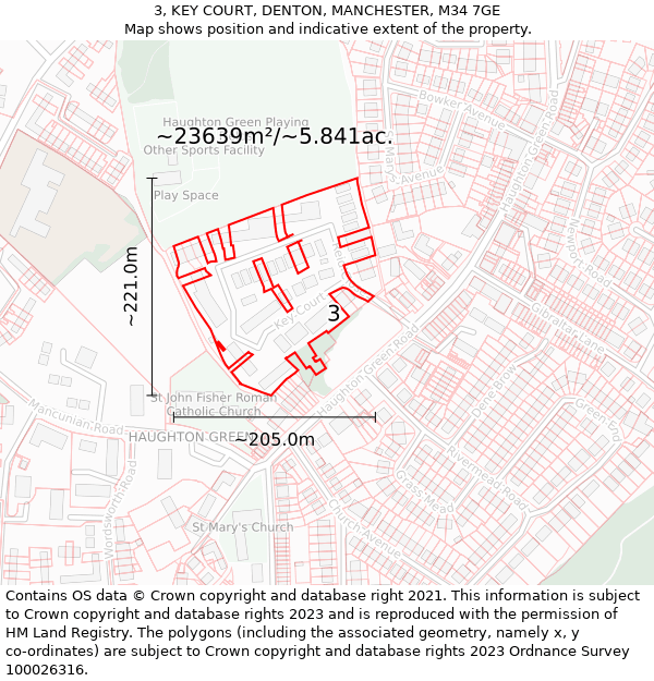 3, KEY COURT, DENTON, MANCHESTER, M34 7GE: Plot and title map