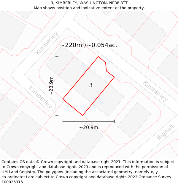 3, KIMBERLEY, WASHINGTON, NE38 8TT: Plot and title map