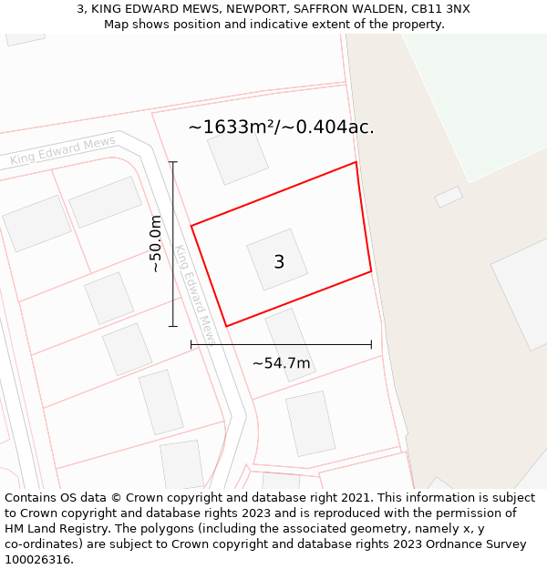 3, KING EDWARD MEWS, NEWPORT, SAFFRON WALDEN, CB11 3NX: Plot and title map