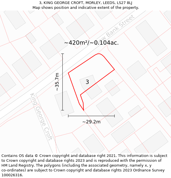 3, KING GEORGE CROFT, MORLEY, LEEDS, LS27 8LJ: Plot and title map