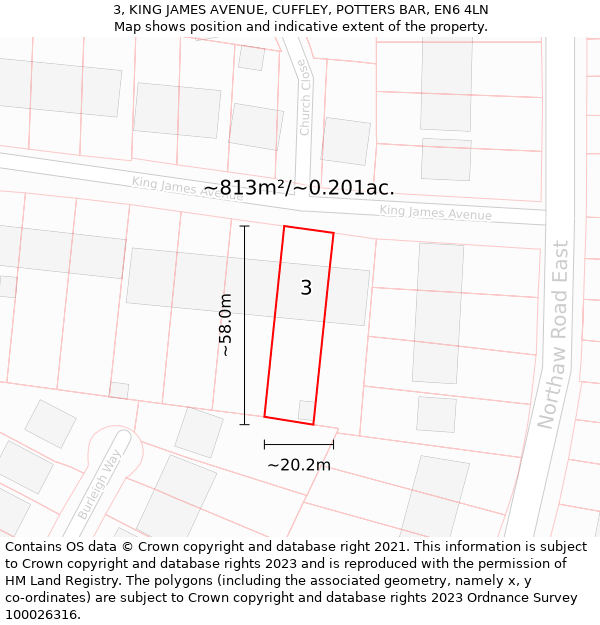 3, KING JAMES AVENUE, CUFFLEY, POTTERS BAR, EN6 4LN: Plot and title map