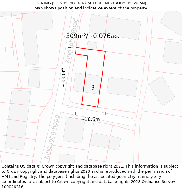 3, KING JOHN ROAD, KINGSCLERE, NEWBURY, RG20 5NJ: Plot and title map