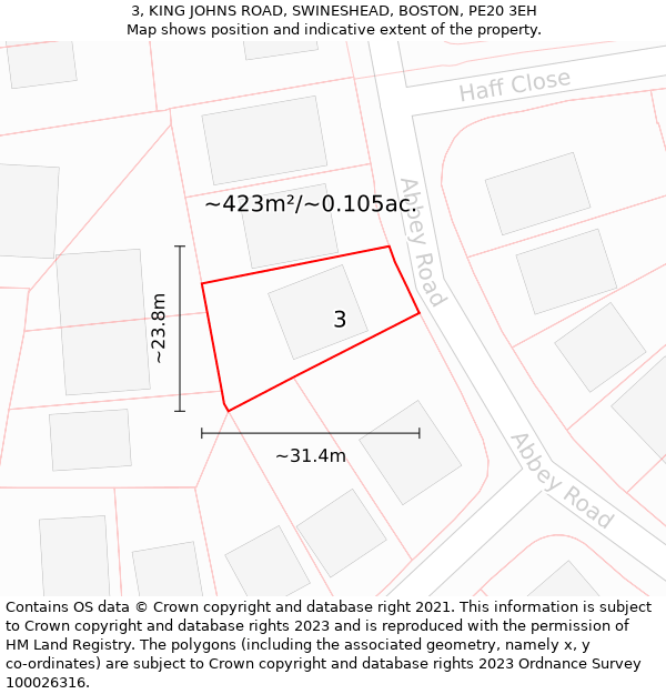 3, KING JOHNS ROAD, SWINESHEAD, BOSTON, PE20 3EH: Plot and title map