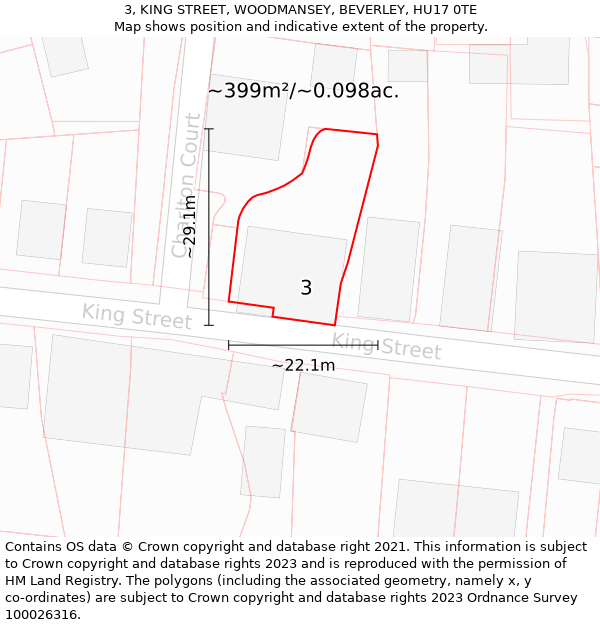 3, KING STREET, WOODMANSEY, BEVERLEY, HU17 0TE: Plot and title map