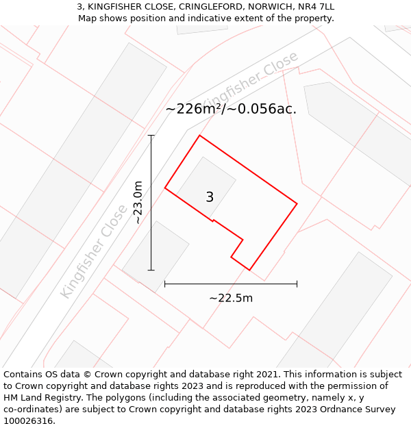 3, KINGFISHER CLOSE, CRINGLEFORD, NORWICH, NR4 7LL: Plot and title map