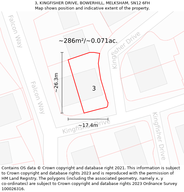 3, KINGFISHER DRIVE, BOWERHILL, MELKSHAM, SN12 6FH: Plot and title map