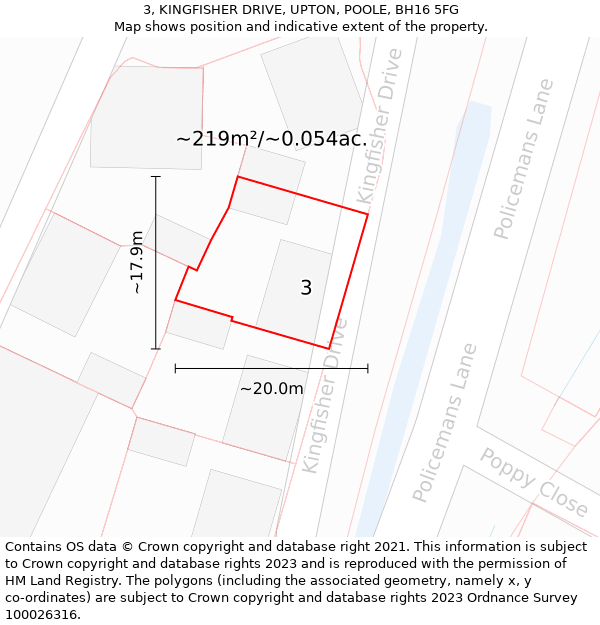 3, KINGFISHER DRIVE, UPTON, POOLE, BH16 5FG: Plot and title map