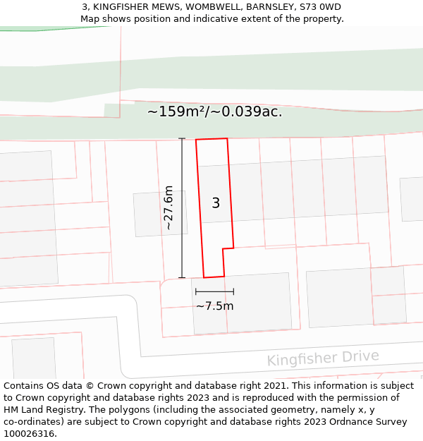 3, KINGFISHER MEWS, WOMBWELL, BARNSLEY, S73 0WD: Plot and title map