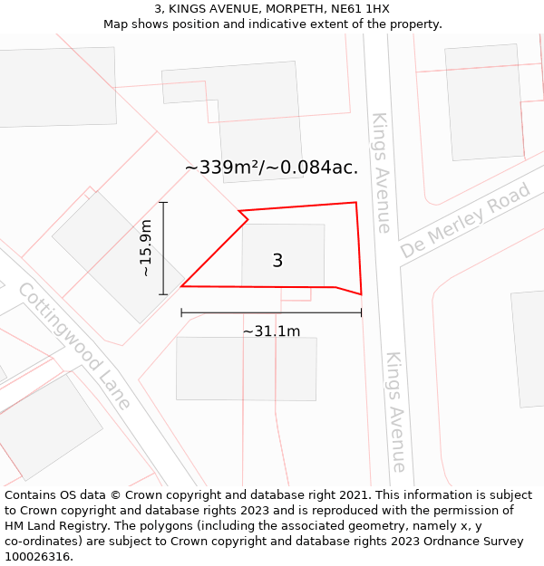 3, KINGS AVENUE, MORPETH, NE61 1HX: Plot and title map