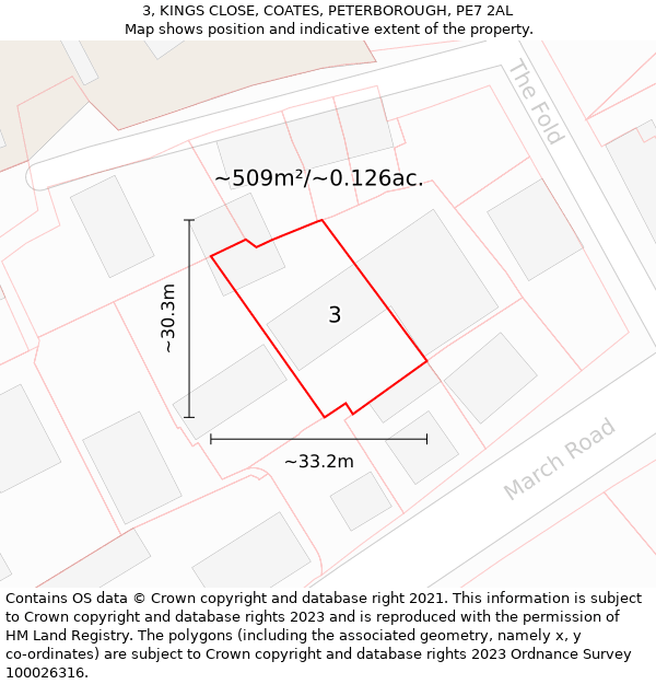 3, KINGS CLOSE, COATES, PETERBOROUGH, PE7 2AL: Plot and title map