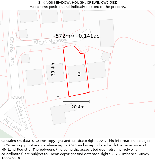 3, KINGS MEADOW, HOUGH, CREWE, CW2 5GZ: Plot and title map