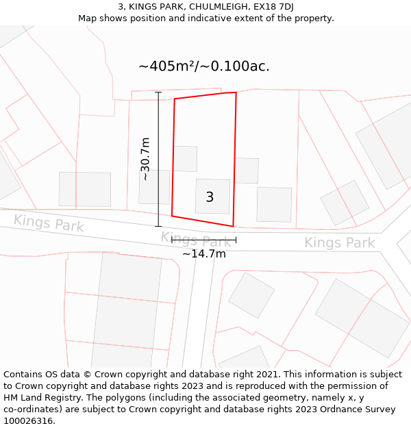 3, KINGS PARK, CHULMLEIGH, EX18 7DJ: Plot and title map