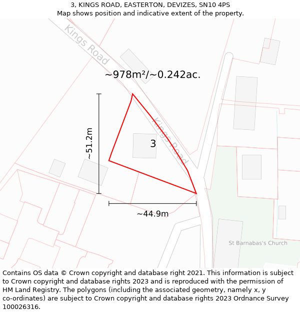 3, KINGS ROAD, EASTERTON, DEVIZES, SN10 4PS: Plot and title map