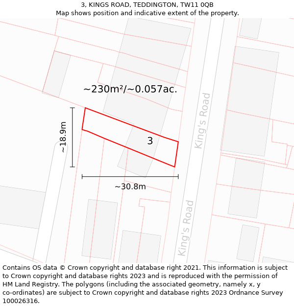 3, KINGS ROAD, TEDDINGTON, TW11 0QB: Plot and title map