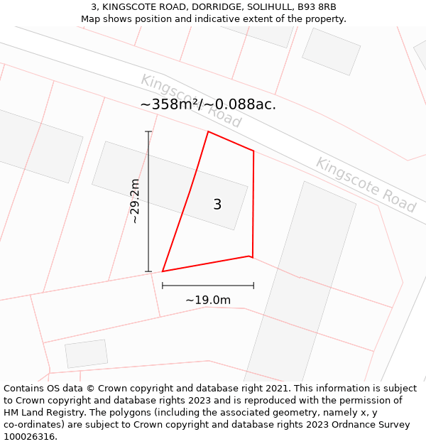 3, KINGSCOTE ROAD, DORRIDGE, SOLIHULL, B93 8RB: Plot and title map