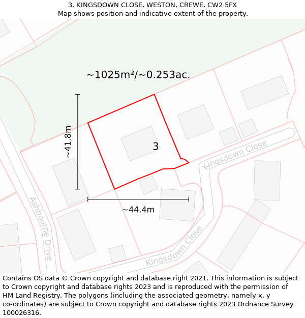 3, KINGSDOWN CLOSE, WESTON, CREWE, CW2 5FX: Plot and title map
