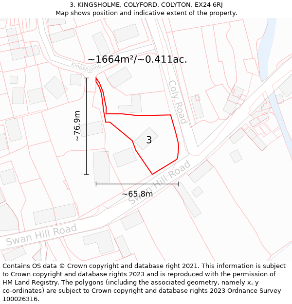 3, KINGSHOLME, COLYFORD, COLYTON, EX24 6RJ: Plot and title map