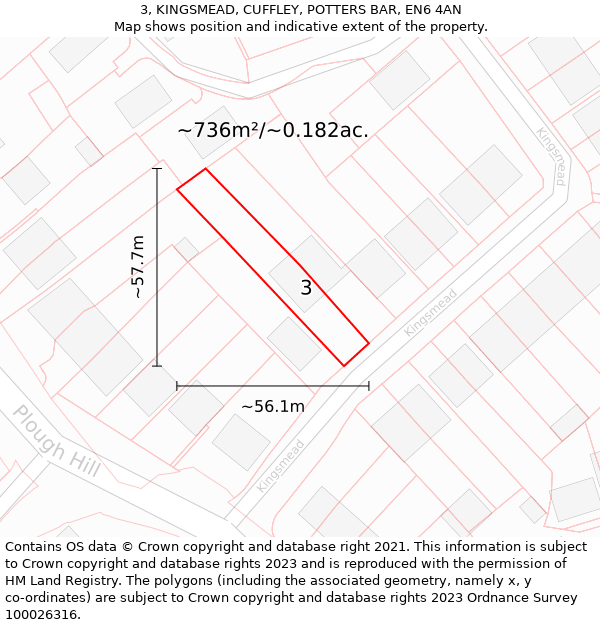 3, KINGSMEAD, CUFFLEY, POTTERS BAR, EN6 4AN: Plot and title map