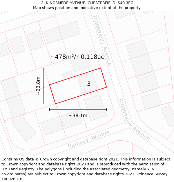 3, KINGSMEDE AVENUE, CHESTERFIELD, S40 3EG: Plot and title map