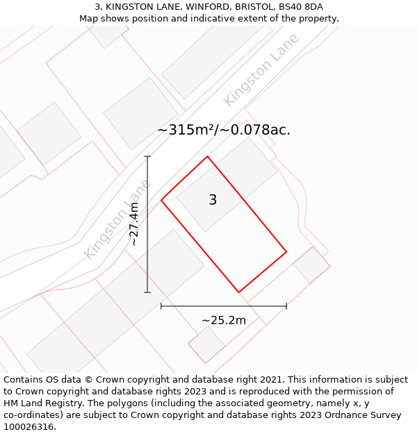 3, KINGSTON LANE, WINFORD, BRISTOL, BS40 8DA: Plot and title map