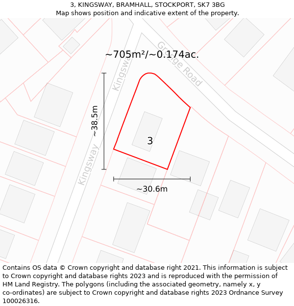 3, KINGSWAY, BRAMHALL, STOCKPORT, SK7 3BG: Plot and title map