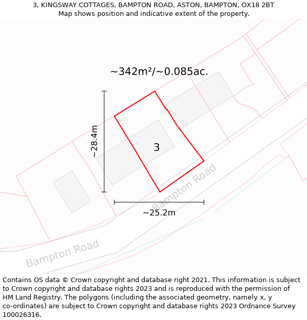 3, KINGSWAY COTTAGES, BAMPTON ROAD, ASTON, BAMPTON, OX18 2BT: Plot and title map