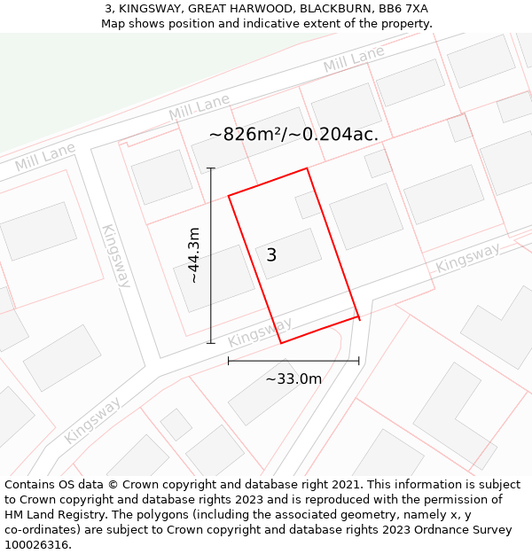 3, KINGSWAY, GREAT HARWOOD, BLACKBURN, BB6 7XA: Plot and title map