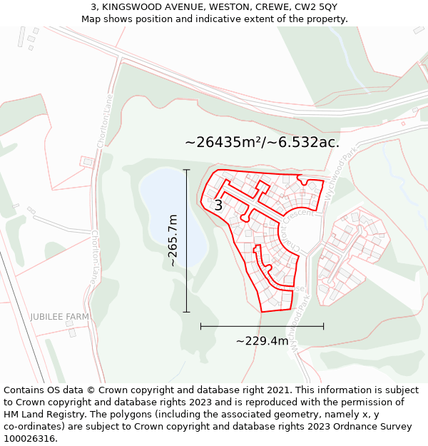 3, KINGSWOOD AVENUE, WESTON, CREWE, CW2 5QY: Plot and title map