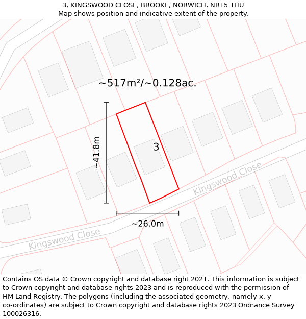 3, KINGSWOOD CLOSE, BROOKE, NORWICH, NR15 1HU: Plot and title map