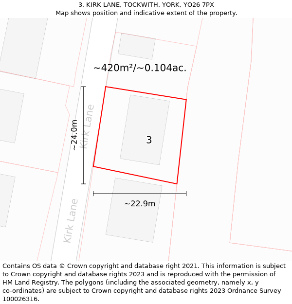 3, KIRK LANE, TOCKWITH, YORK, YO26 7PX: Plot and title map