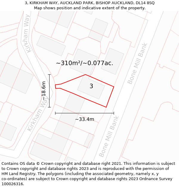 3, KIRKHAM WAY, AUCKLAND PARK, BISHOP AUCKLAND, DL14 8SQ: Plot and title map