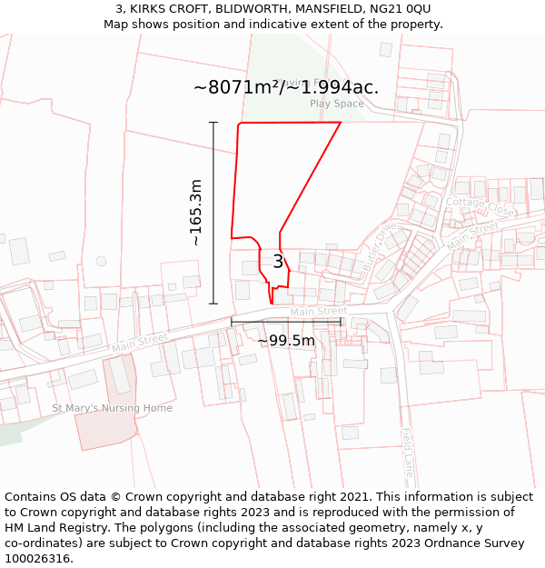 3, KIRKS CROFT, BLIDWORTH, MANSFIELD, NG21 0QU: Plot and title map