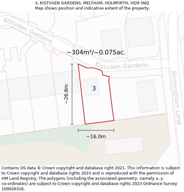 3, KISTVAEN GARDENS, MELTHAM, HOLMFIRTH, HD9 5NQ: Plot and title map