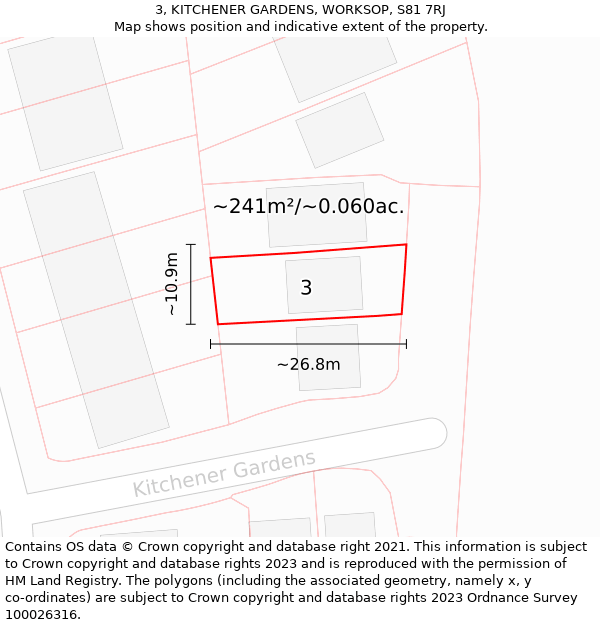 3, KITCHENER GARDENS, WORKSOP, S81 7RJ: Plot and title map