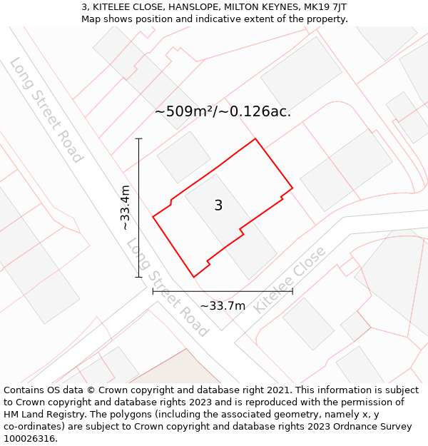 3, KITELEE CLOSE, HANSLOPE, MILTON KEYNES, MK19 7JT: Plot and title map