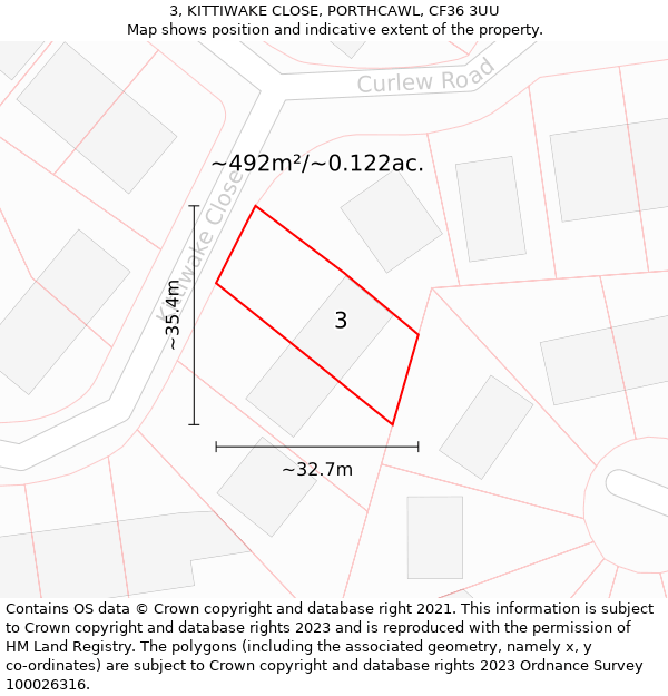 3, KITTIWAKE CLOSE, PORTHCAWL, CF36 3UU: Plot and title map