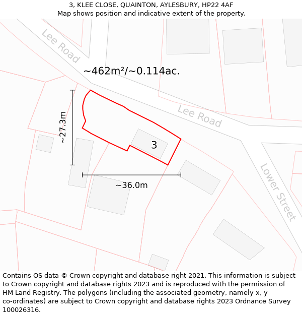 3, KLEE CLOSE, QUAINTON, AYLESBURY, HP22 4AF: Plot and title map