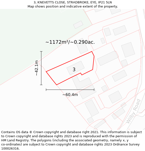 3, KNEVETTS CLOSE, STRADBROKE, EYE, IP21 5LN: Plot and title map